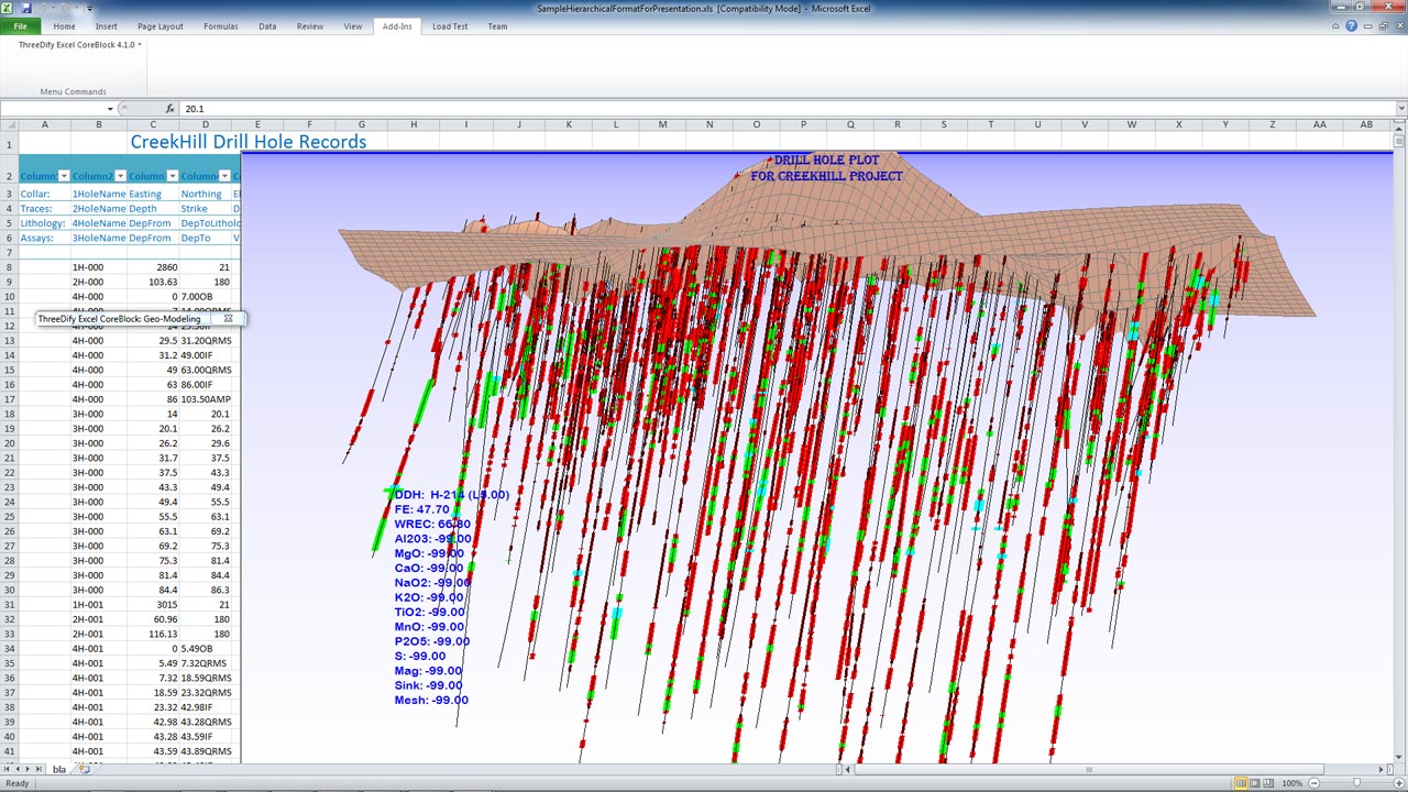 3D Drillhole Data Visualization Excel CoreBlock